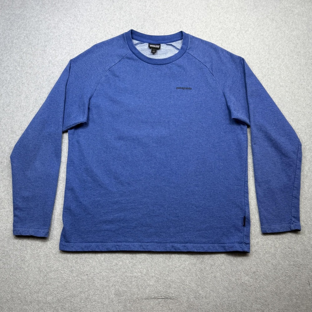 Patagonia P-6 Logo Lightweight Crew Sweatshirt Mens Large Blue Organic Cotton